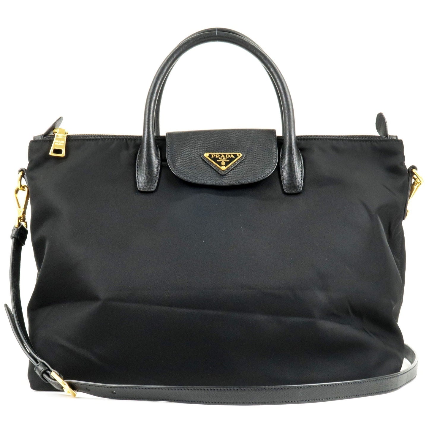 Prada Logo Nylon Leather 2Way Bag Shoulder Bag Black NERO BN2541