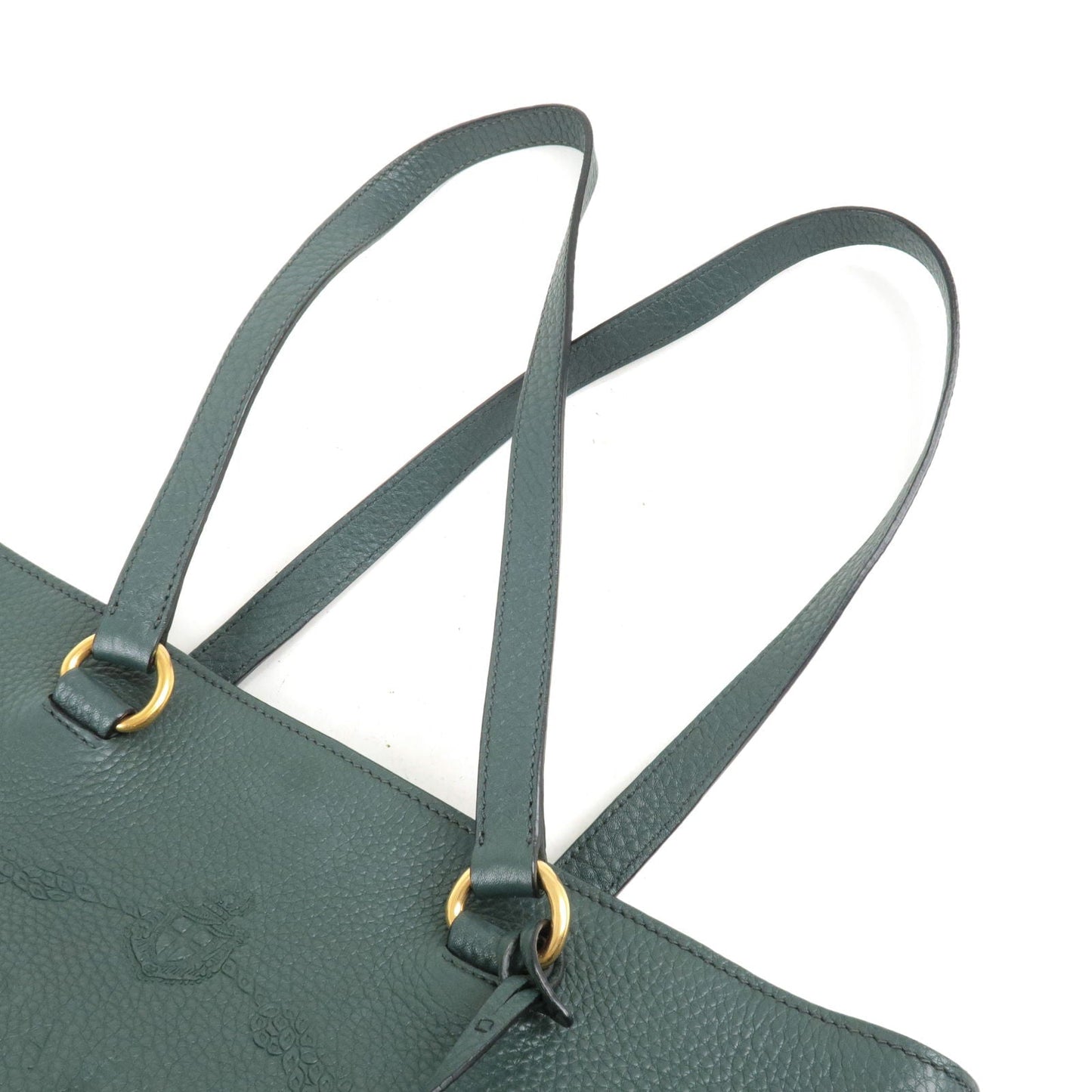 Prada Logo Leather Tote Bag Hand Bag Green 1BG100