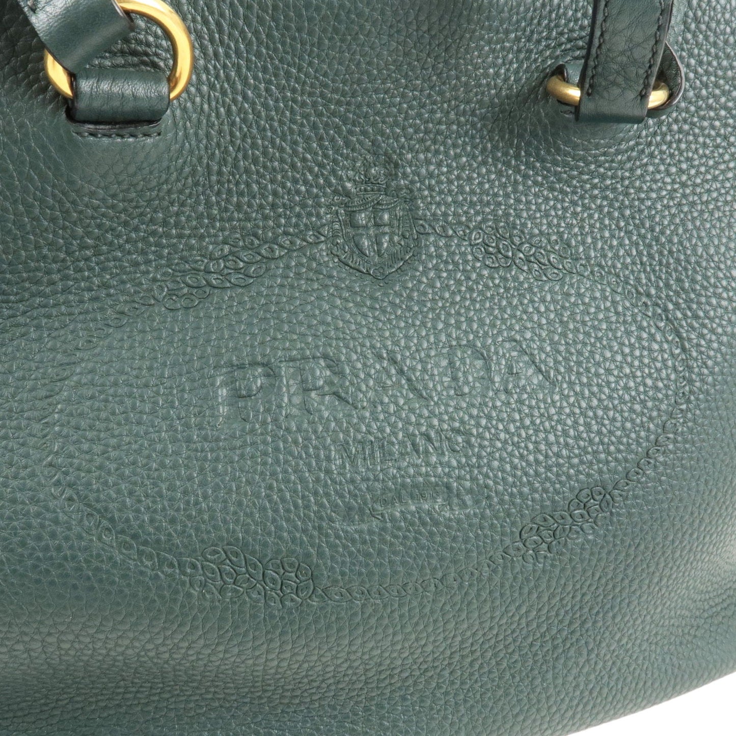 Prada Logo Leather Tote Bag Hand Bag Green 1BG100