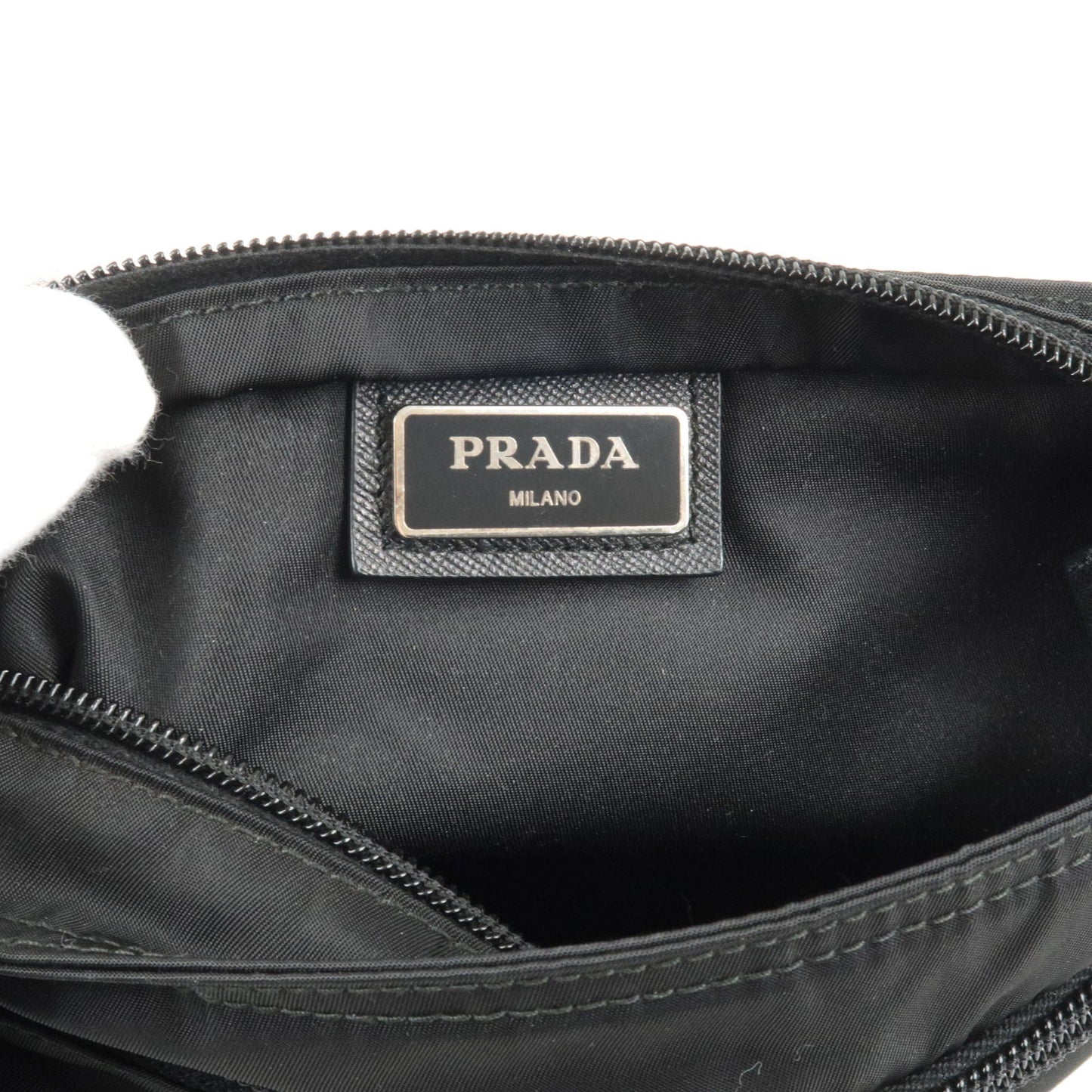 Prada Logo Nylon Leather Shoulder Bag NERO Black