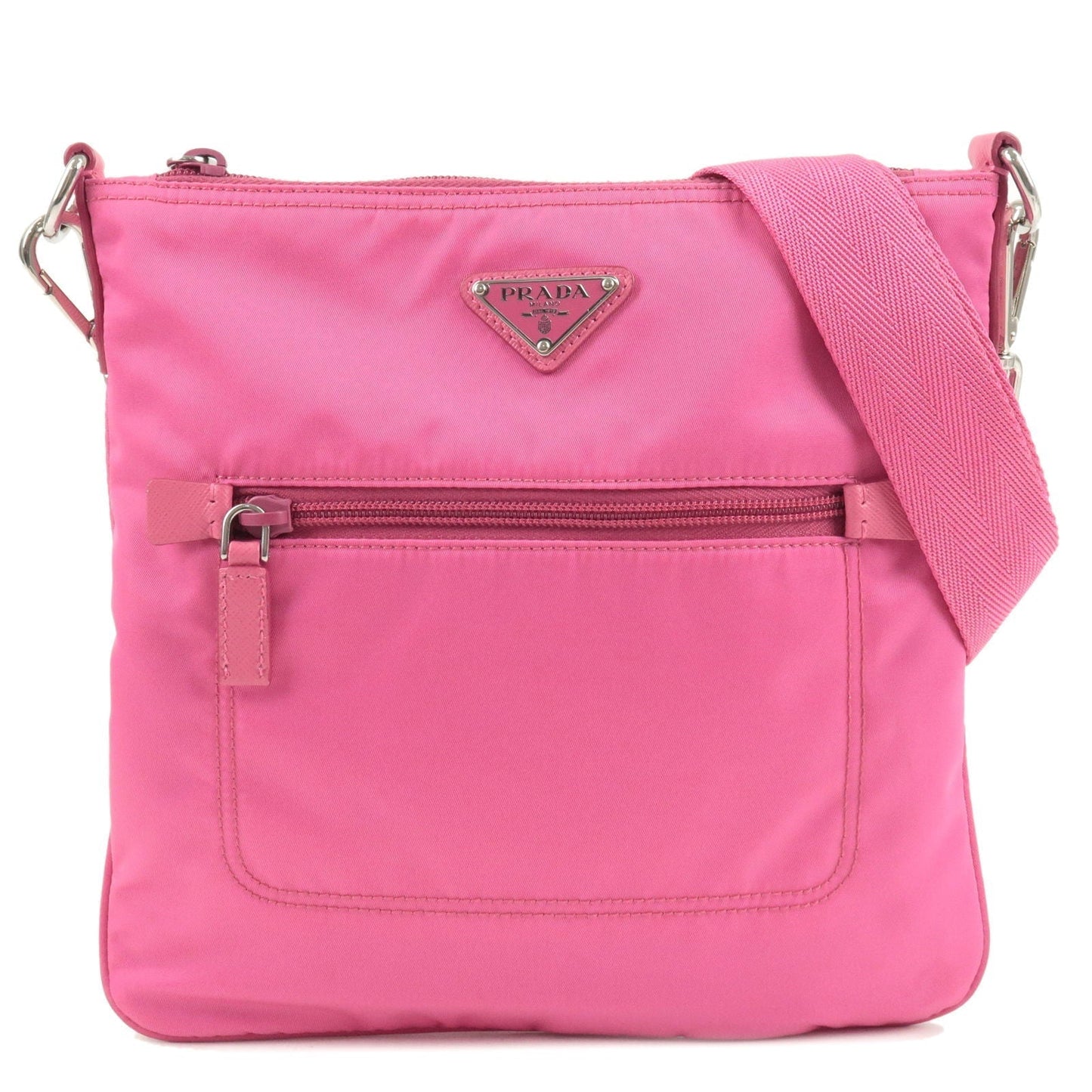 Prada Logo Nylon Leather Shoulder Bag Pink 1BH716