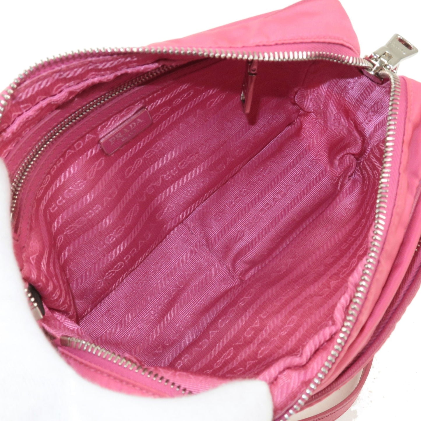 Prada Logo Nylon Leather Crossbody Shoulder Bag FUXIA Pink BT1010