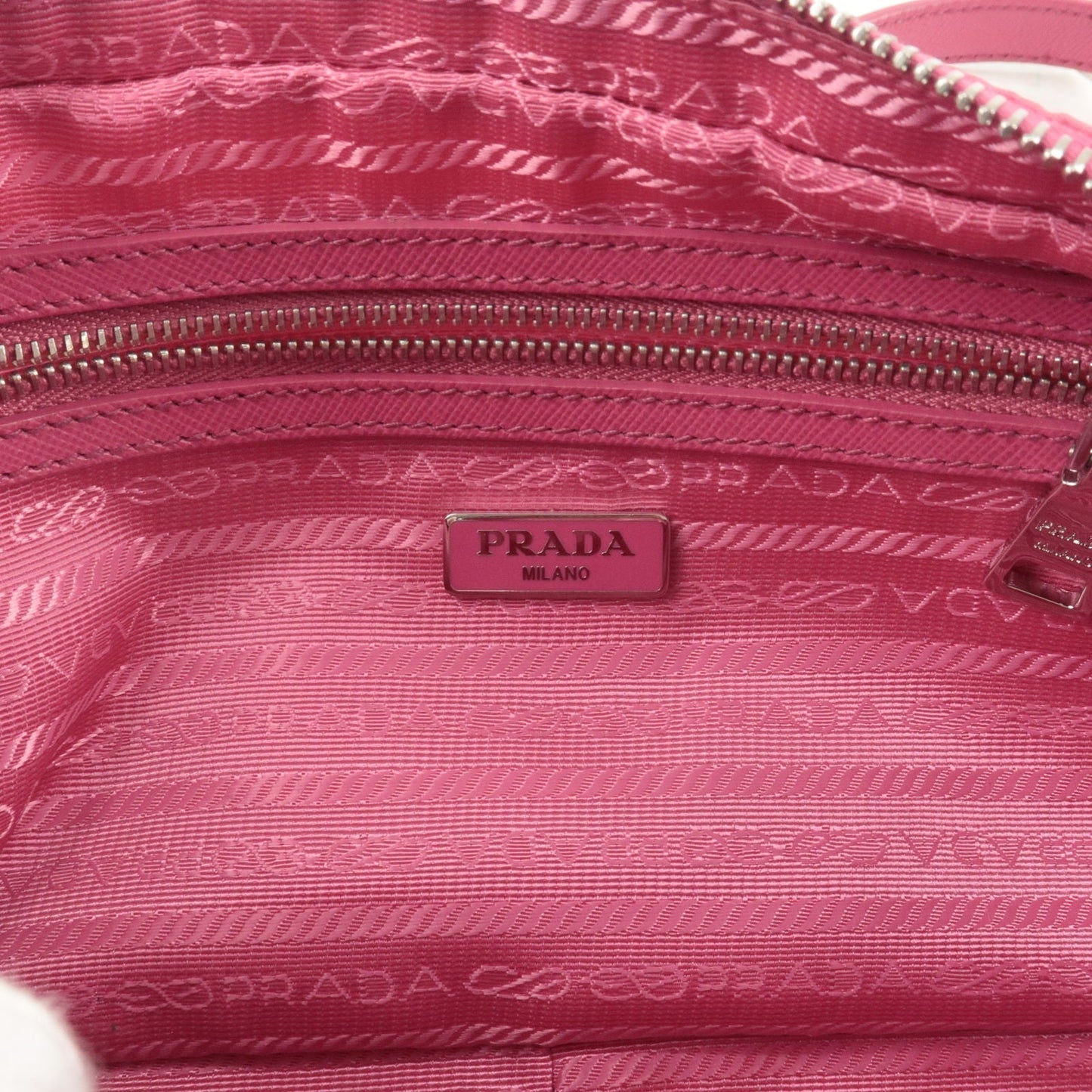 Prada Logo Nylon Leather Crossbody Shoulder Bag FUXIA Pink BT1010