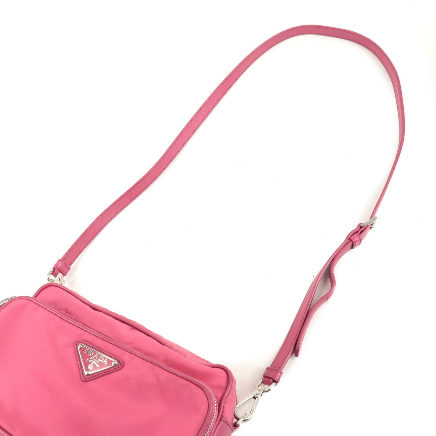 Prada Logo Nylon Leather Crossbody Shoulder Bag FUXIA Pink BT1010