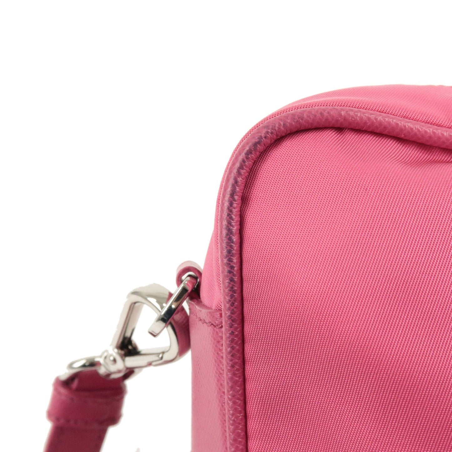 Prada Logo Nylon Leather Crossbody Shoulder Bag FUXIA Pink BT1010