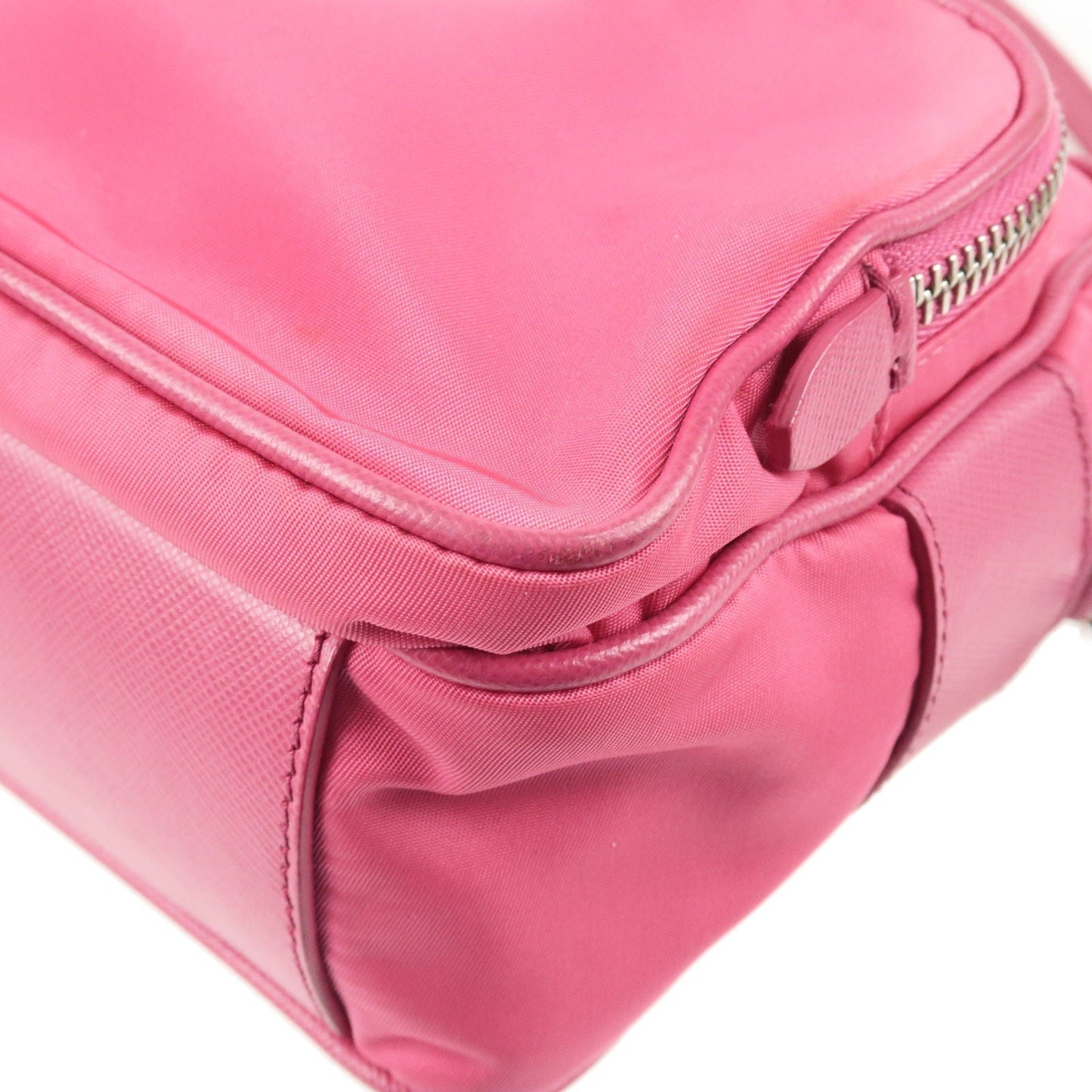 Prada Logo Nylon Leather Crossbody Shoulder Bag FUXIA Pink BT1010