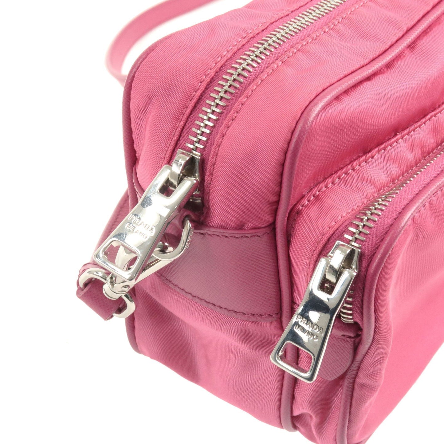 Prada Logo Nylon Leather Crossbody Shoulder Bag FUXIA Pink BT1010