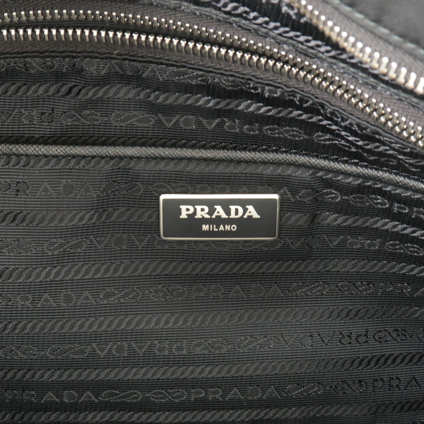 Prada Logo Nylon Leather Quilting Chain Shoulder Bag Black 1BG017