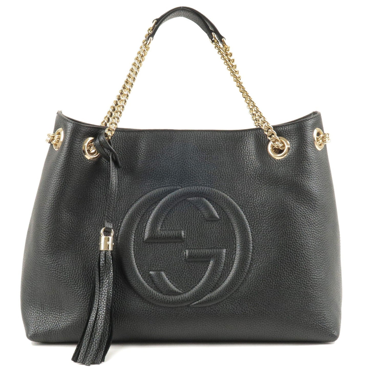 GUCCI SOHO Logo Leather Chain Shoulder Bag Tote Bag Black 536196