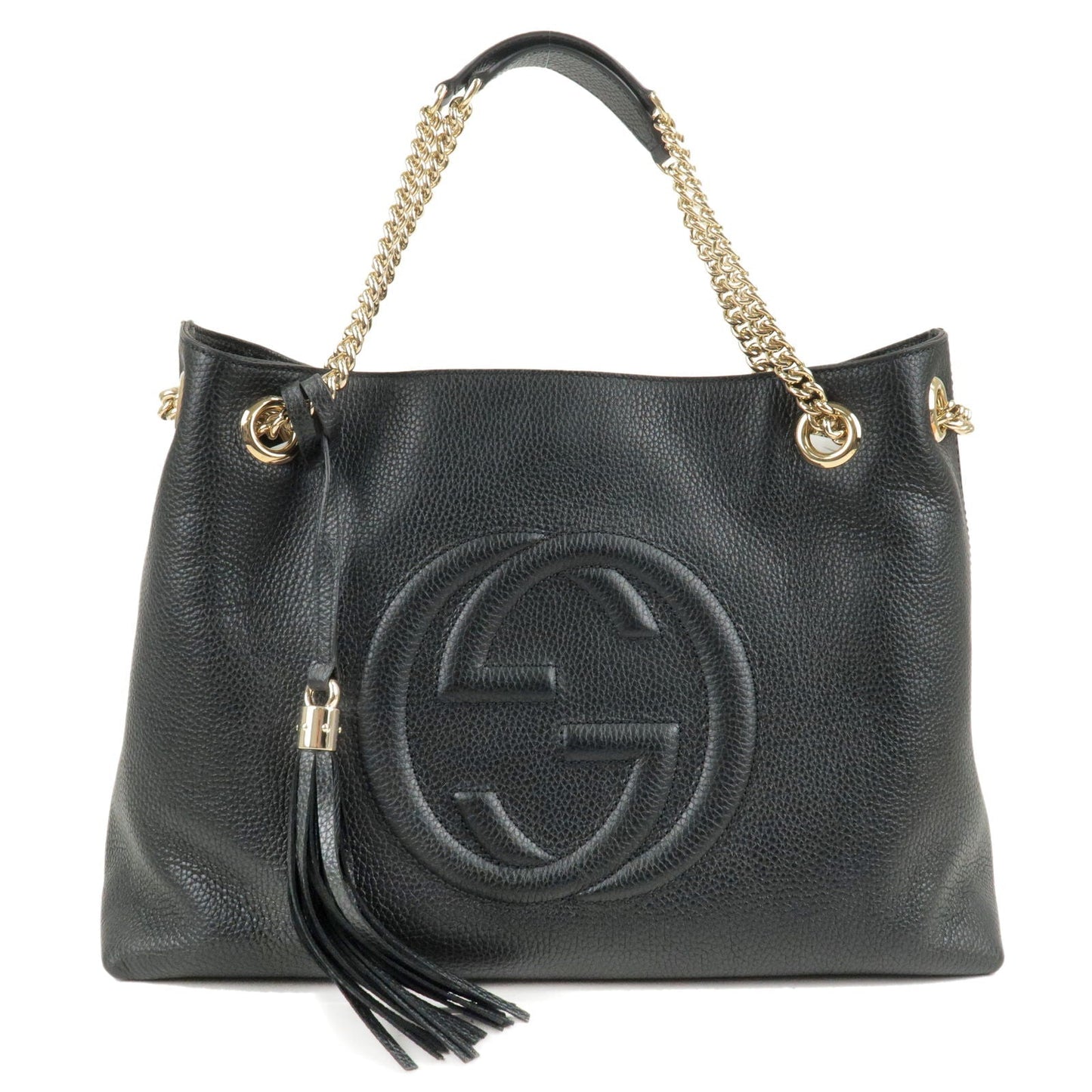 GUCCI SOHO Logo Leather Chain Shoulder Bag Tote Bag Black 536196