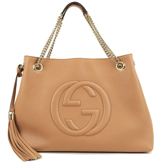 GUCCI SOHO Leather Chain Shoulder Bag Tote Bag Beige 536196