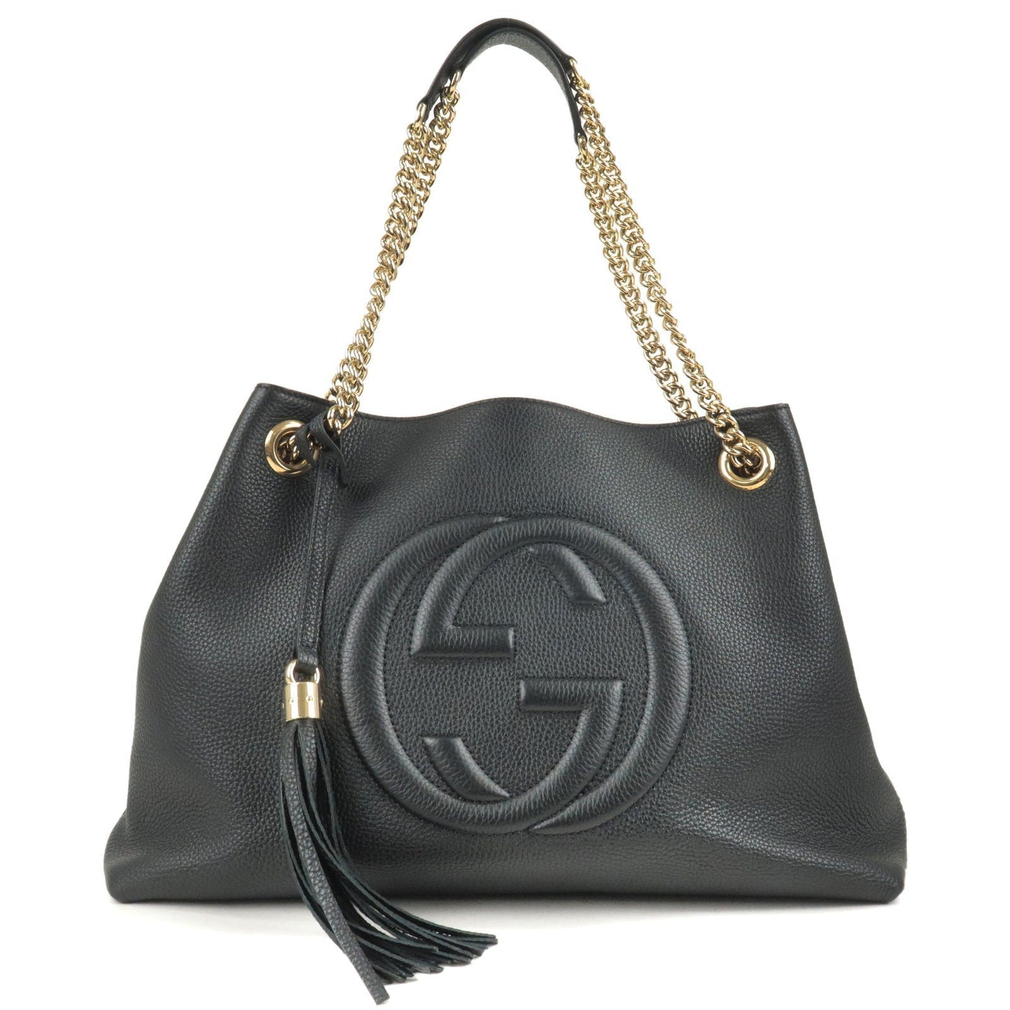 GUCCI SOHO Logo Leather Chain Shoulder Bag Tote Bag Black 536196