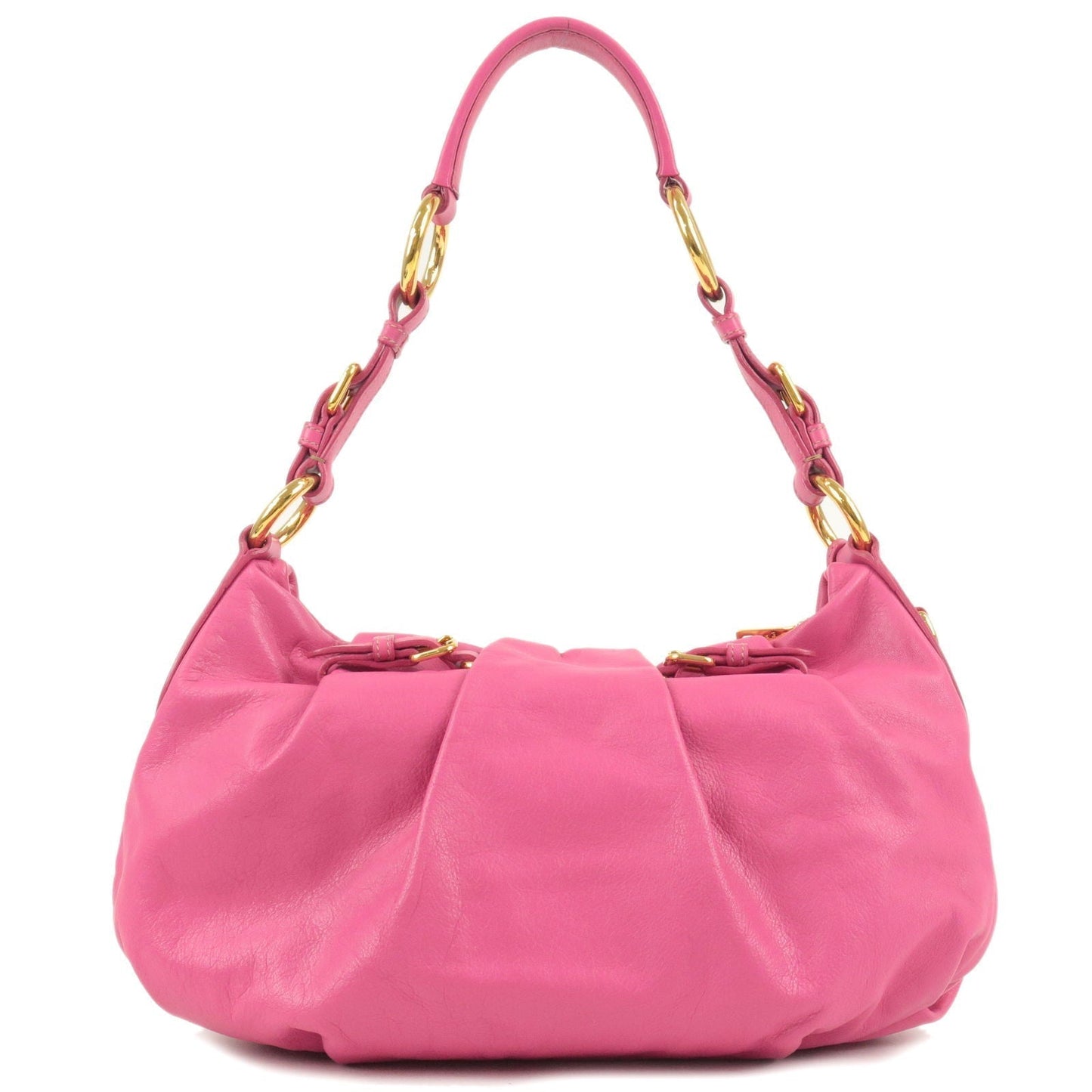 Prada Logo Leather Shoulder Bag Fuxia Pink Gold HDW BR3795