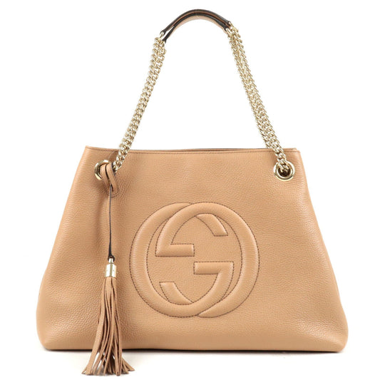 GUCCI SOHO Leather Chain Shoulder Bag Tote Bag Beige 536196