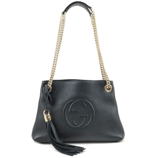 GUCCI SOHO Logo Leather Chain Shoulder Bag Tote Bag Black 387043