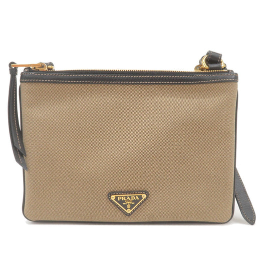 Prada Logo Jacquard Leather Shoulder Bag Beige Black 1BH046