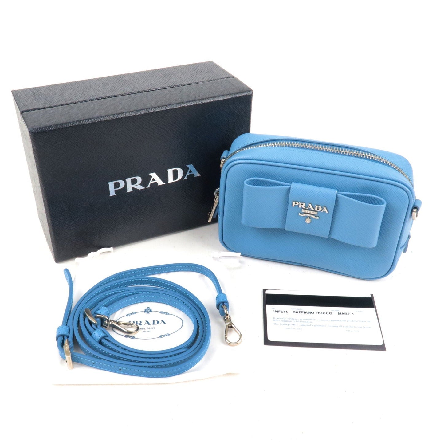 Prada Leather Ribbon Shoulder Bag Small Bag Light Blue 1NF674