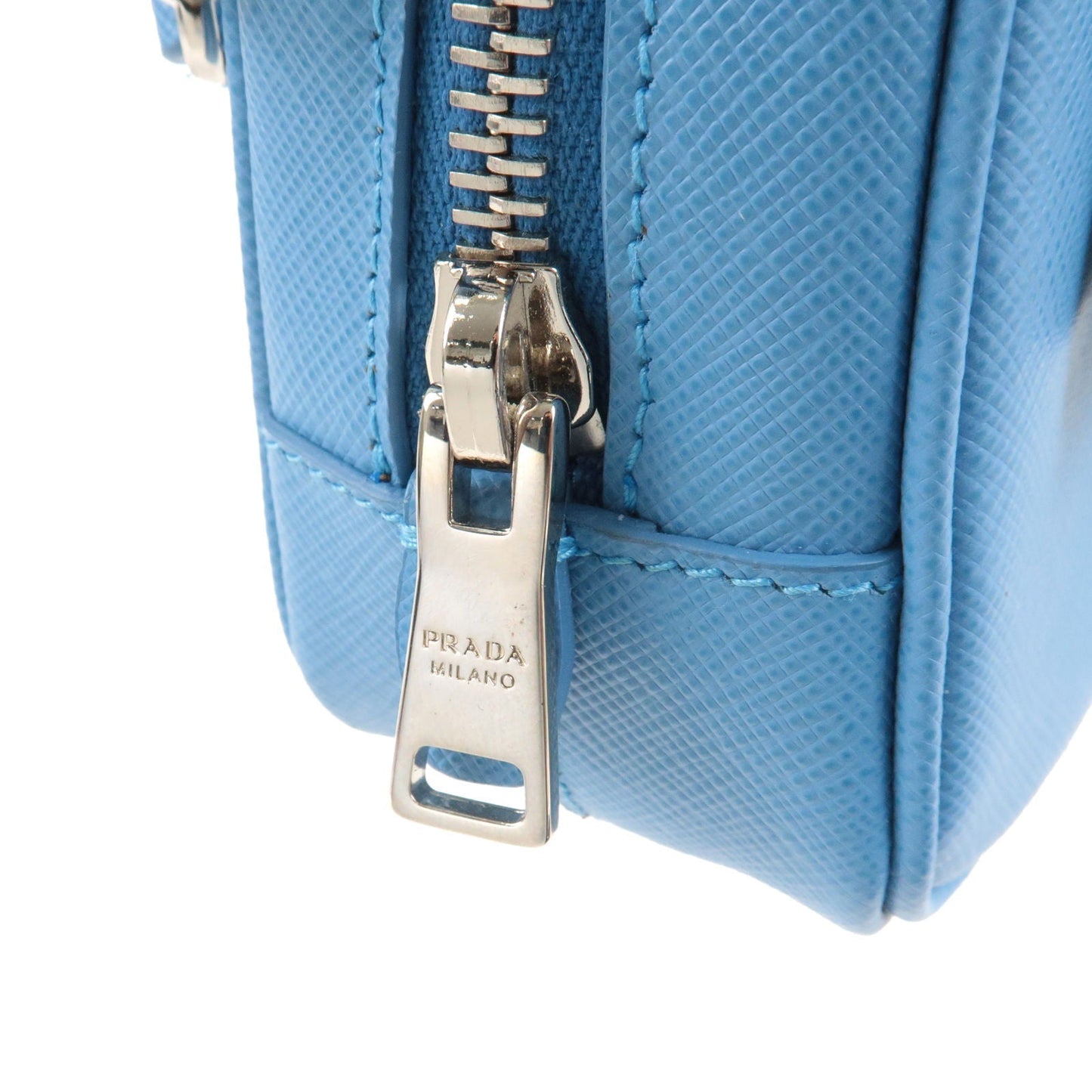 Prada Leather Ribbon Shoulder Bag Small Bag Light Blue 1NF674