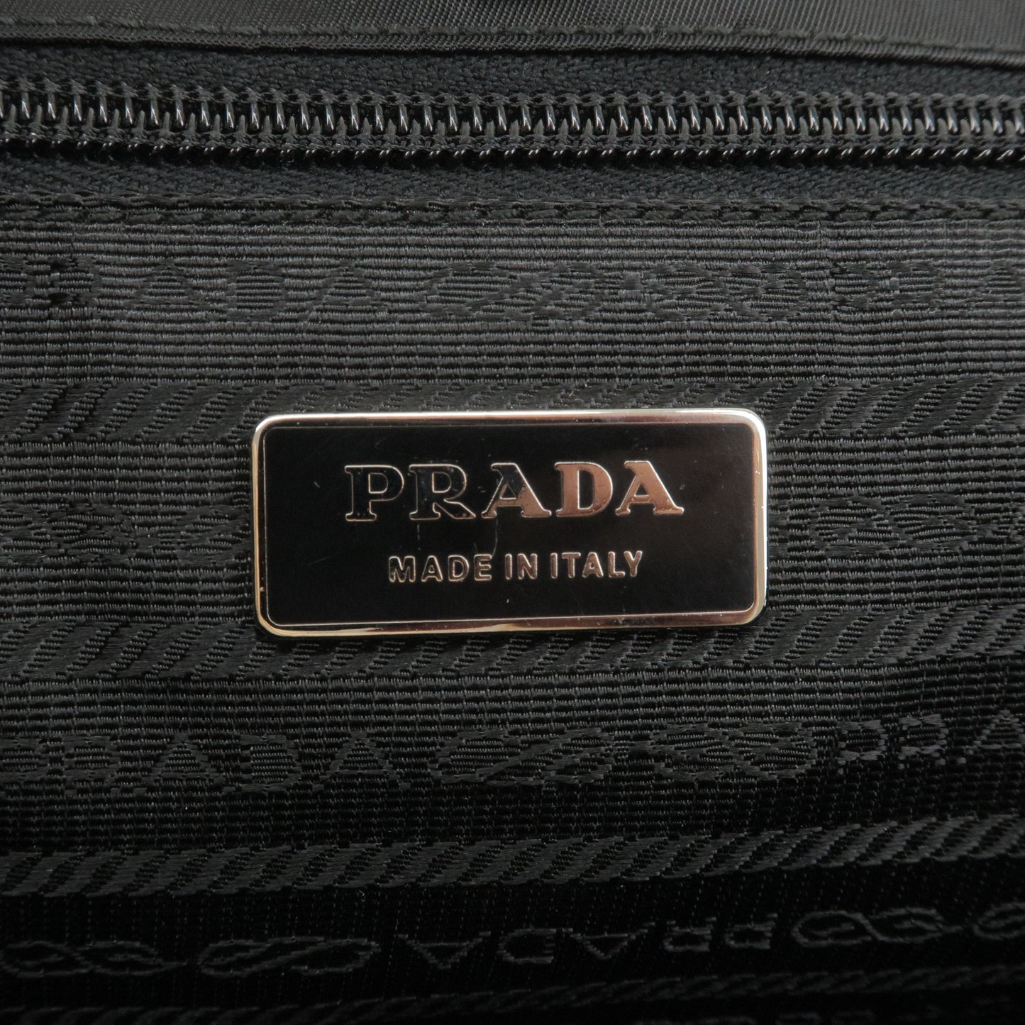 Prada Logo Nylon Leather Tote Bag Hand Bag NERO Black BR3257