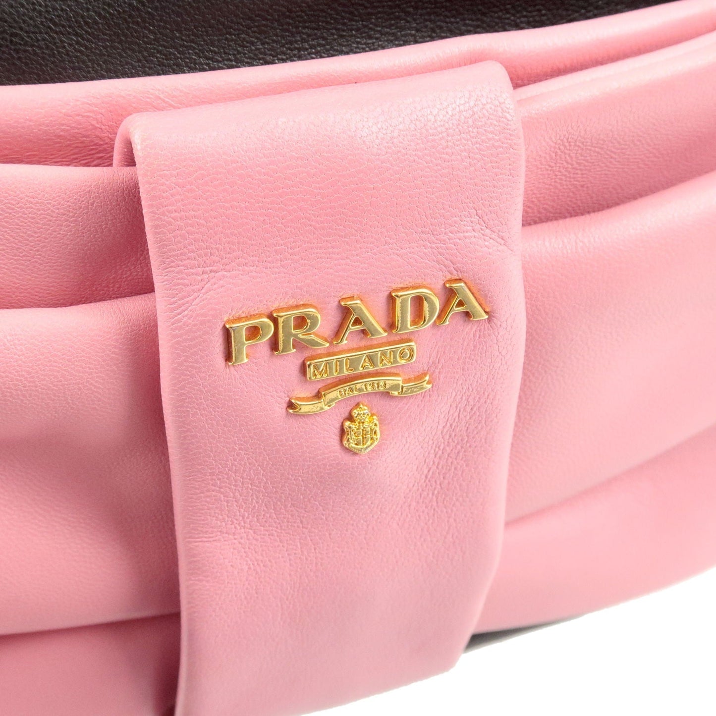 Prada Logo Leather Ribbon Shoulder Bag Pink Black NERO BP0166