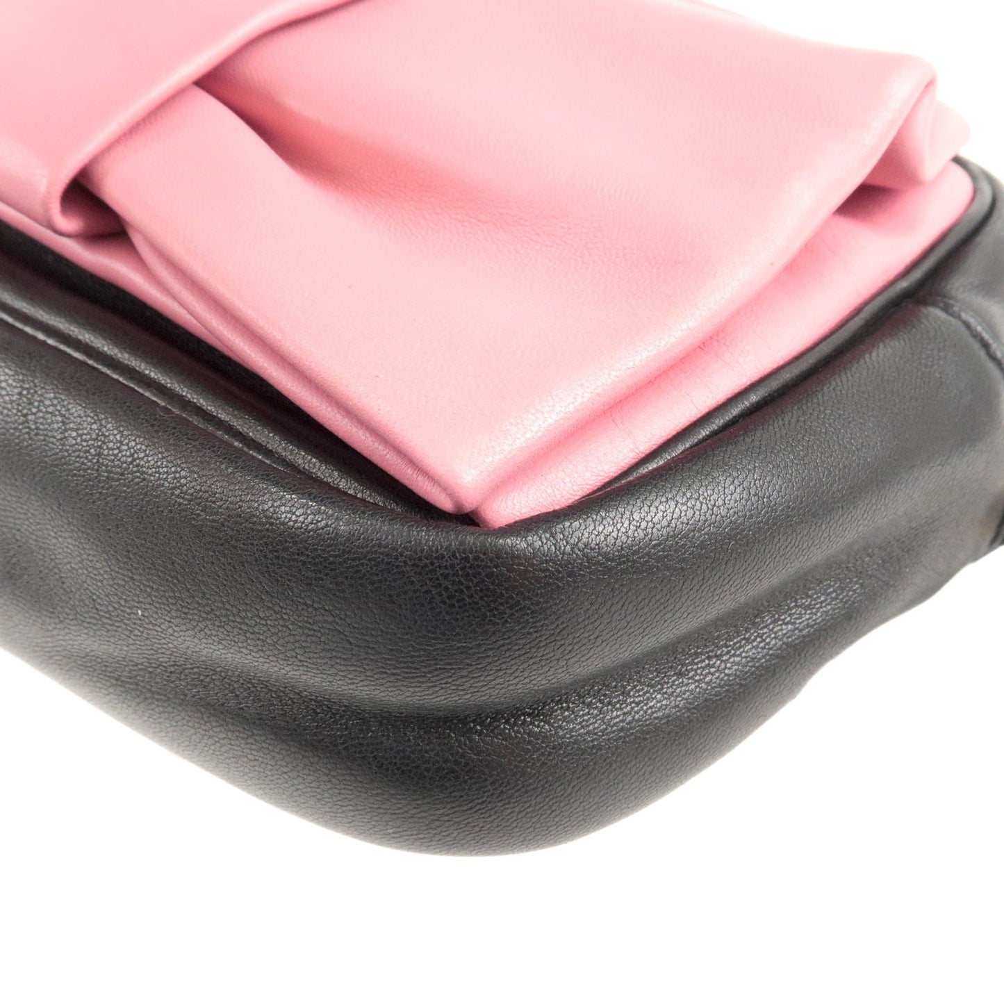 Prada Logo Leather Ribbon Shoulder Bag Pink Black NERO BP0166