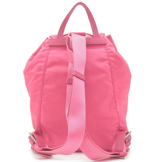 Prada Logo Nylon Leather Ruck Sack Back Pack Bag Pink BZ0032