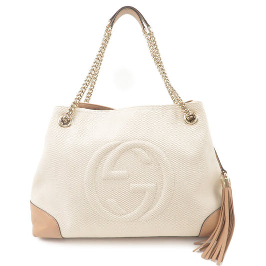 GUCCI SOHO Leather Chain Shoulder Bag Tote Bag Ivory 308982