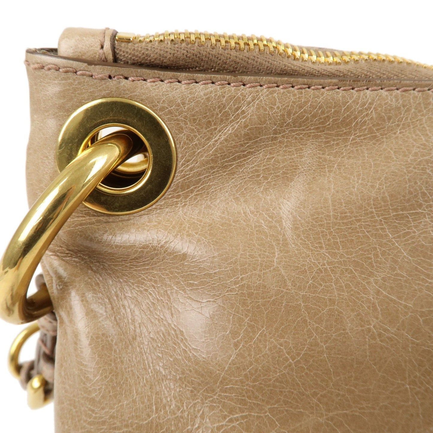 Prada Leather Shoulder Bag Hand Bag Beige BR4894