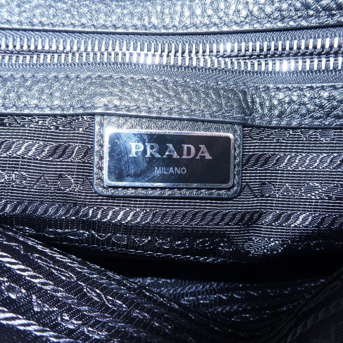 Prada Logo Leather Shoulder Bag Hand Bag Black 2VH019