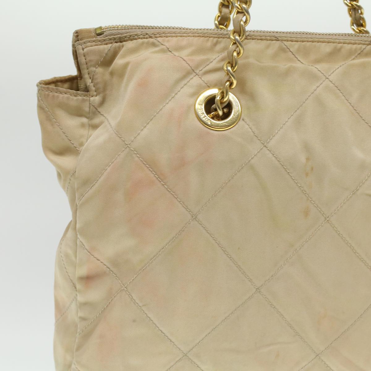 PRADA Chain Shoulder Bag Nylon Beige  36975