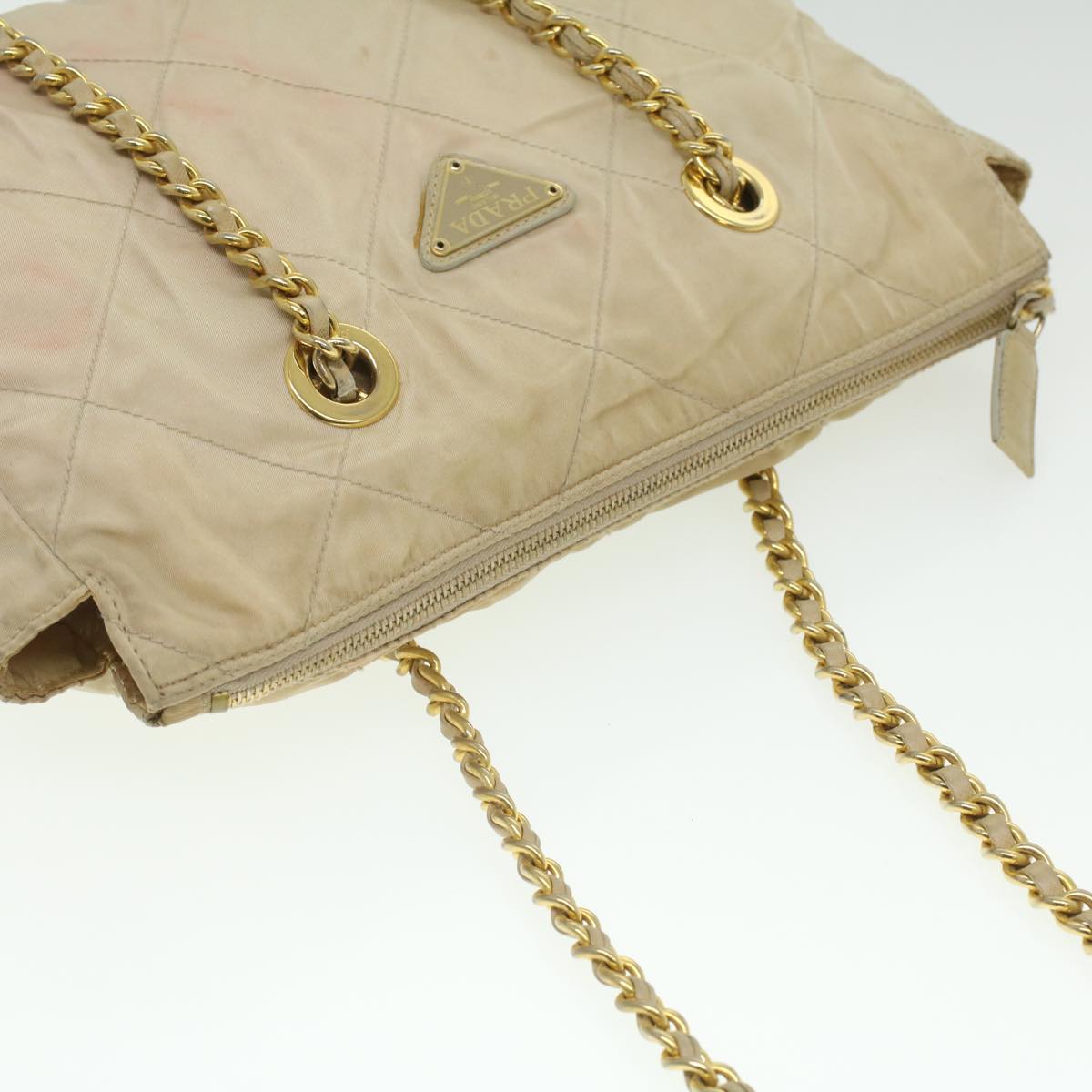 PRADA Chain Shoulder Bag Nylon Beige  36975