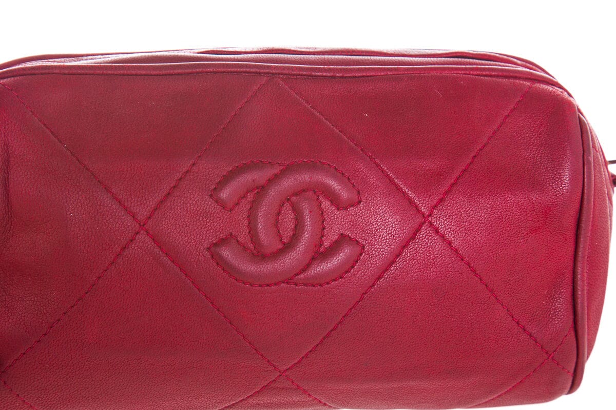 Chanel Vintage Red Leather Crossbody Handbag