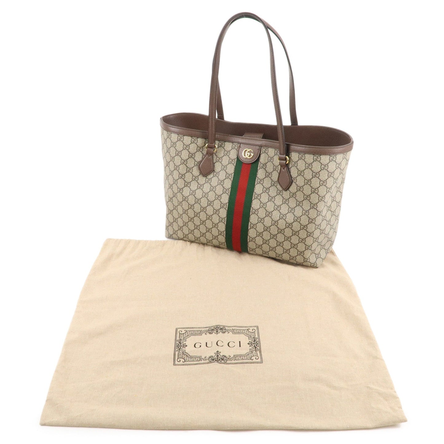 GUCCI Ophidia GG Supreme Leather Tote Bag Beige Brown 631685