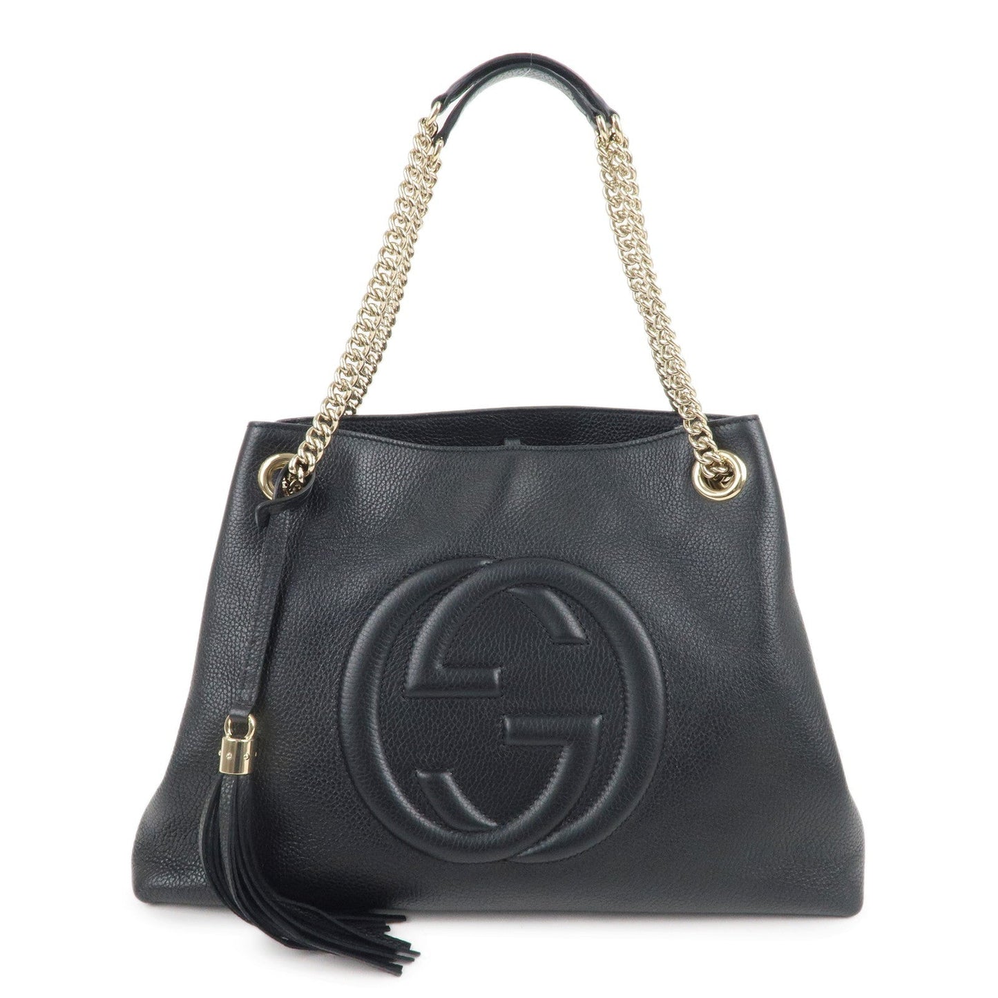 GUCCI SOHO Leather Chain Shoulder Tote Bag Black 536196