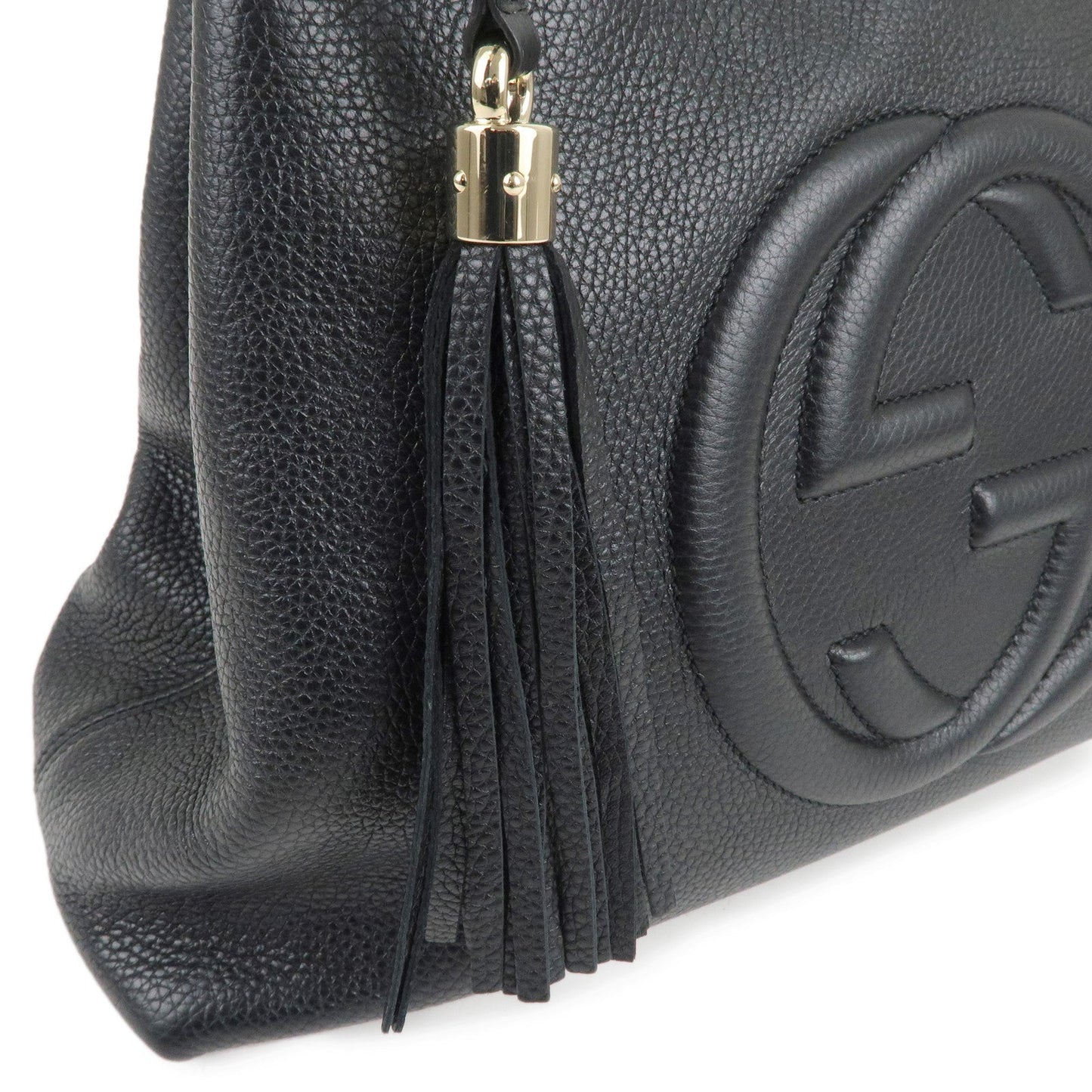 GUCCI SOHO Leather Chain Shoulder Tote Bag Black 536196