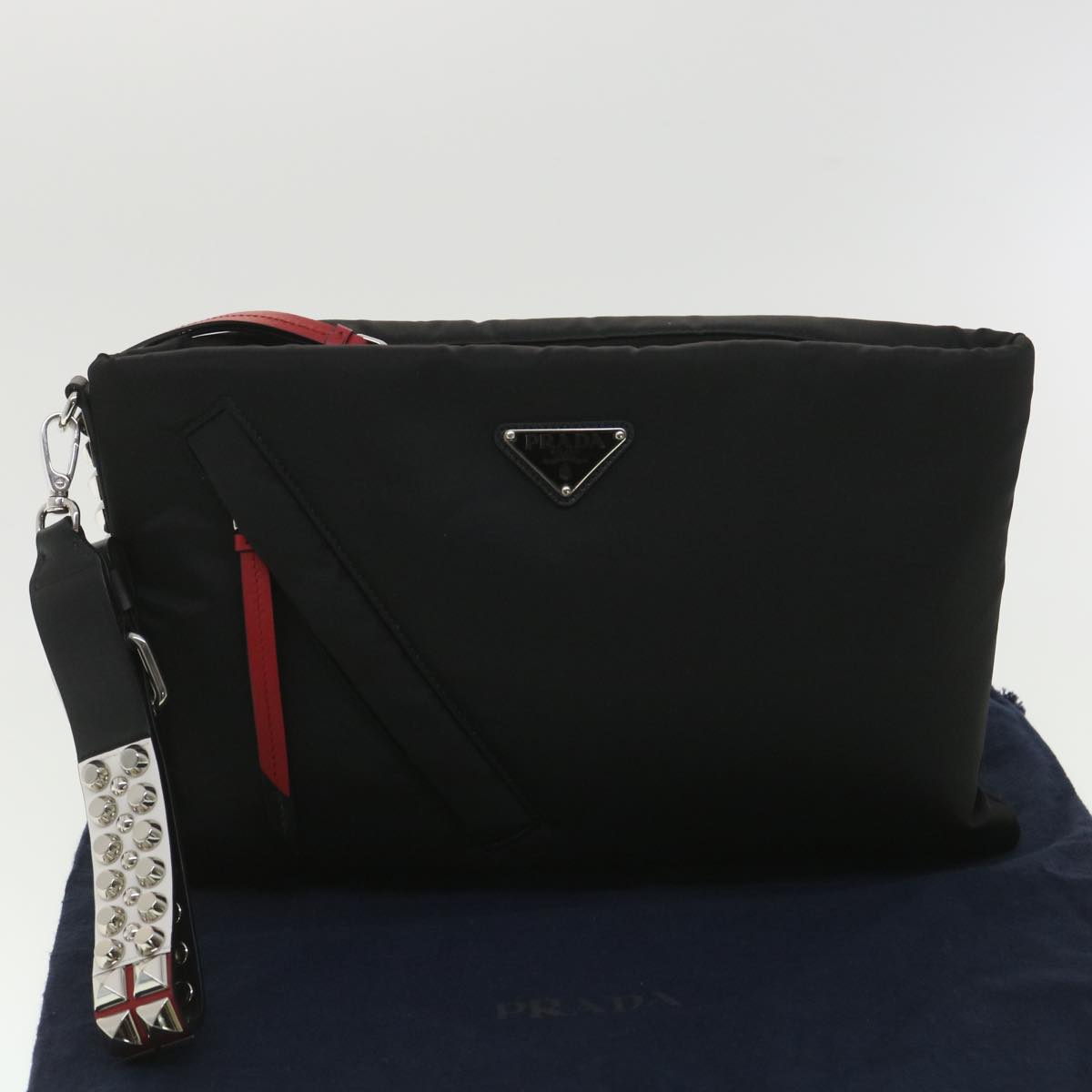 PRADA Clutch Bag Nylon Black  37477