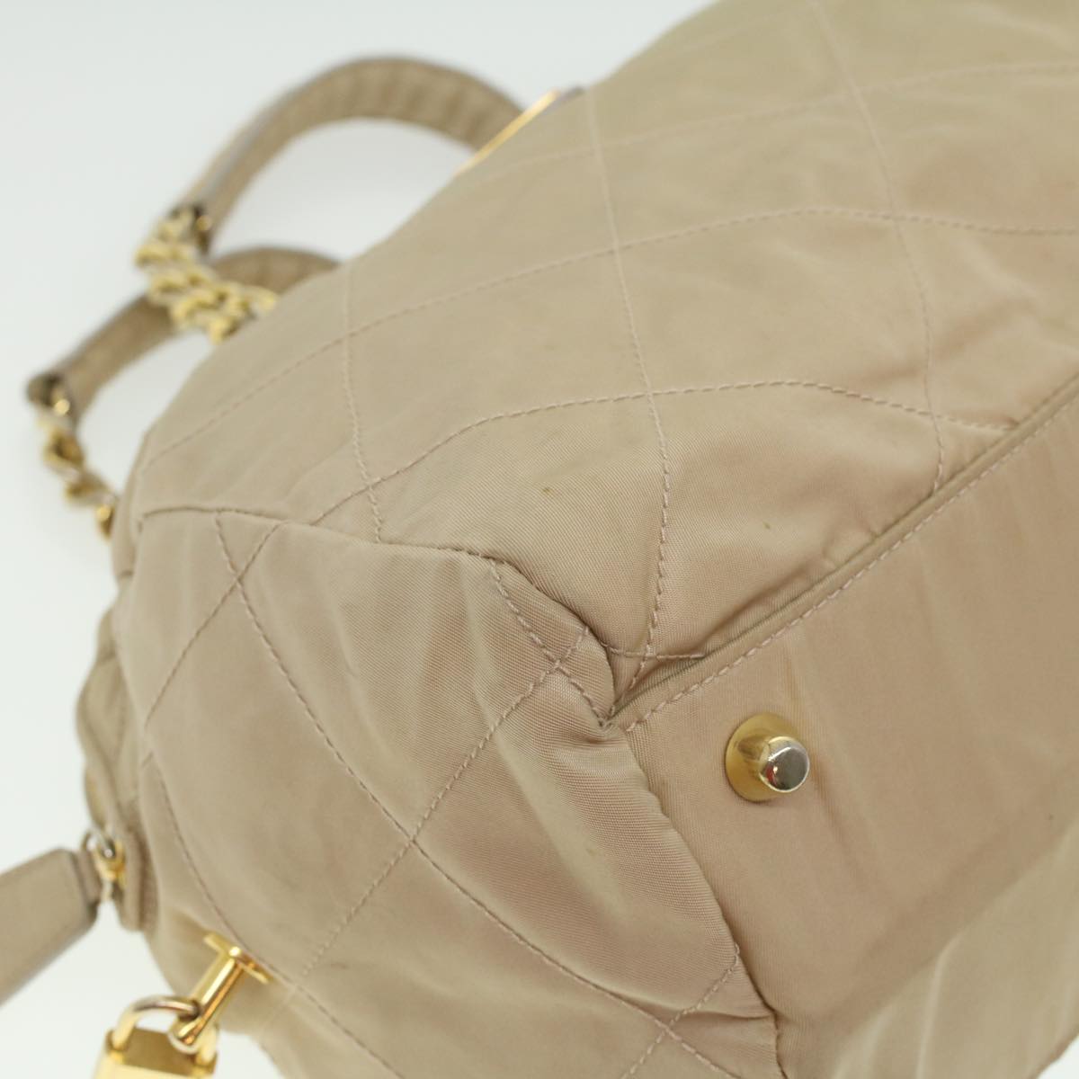 PRADA Chain Hand Bag Nylon Beige  37564