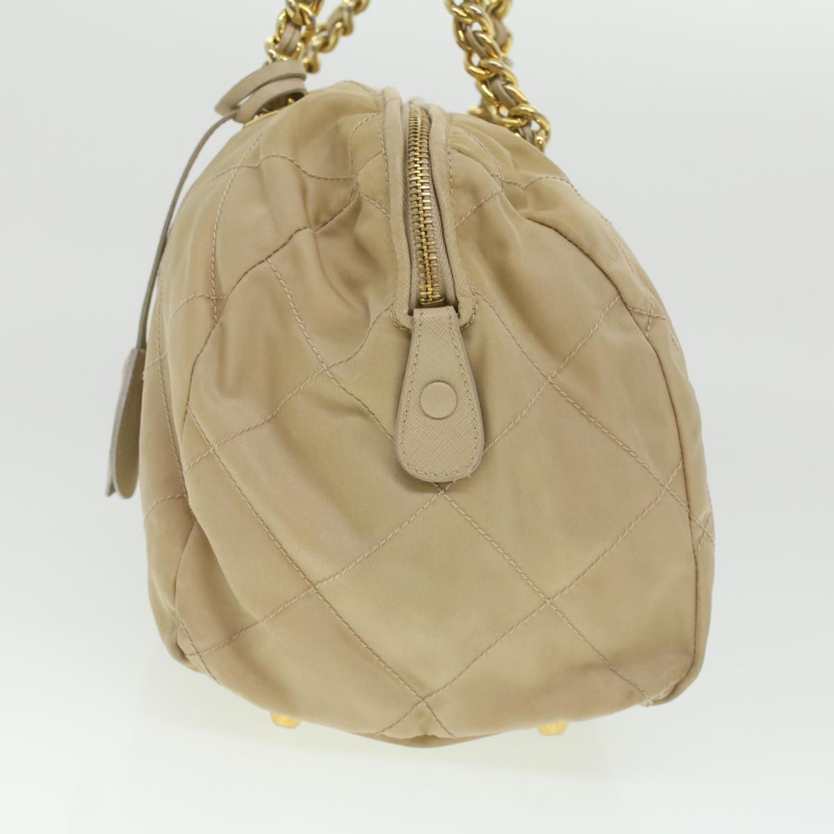 PRADA Chain Hand Bag Nylon Beige  37564