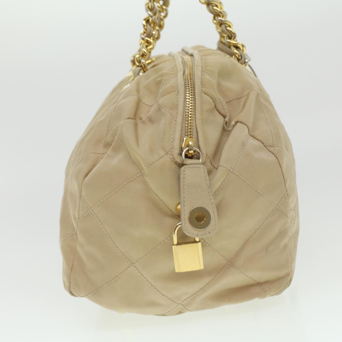 PRADA Chain Hand Bag Nylon Beige  37564