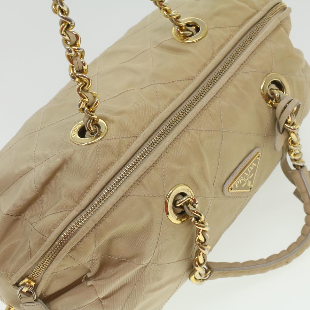 PRADA Chain Hand Bag Nylon Beige  37564