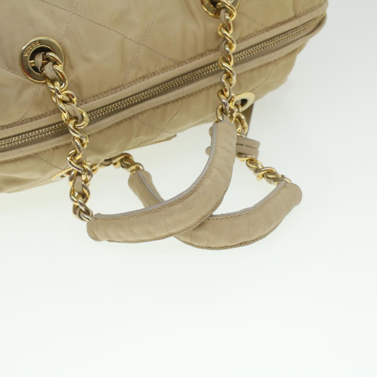 PRADA Chain Hand Bag Nylon Beige  37564