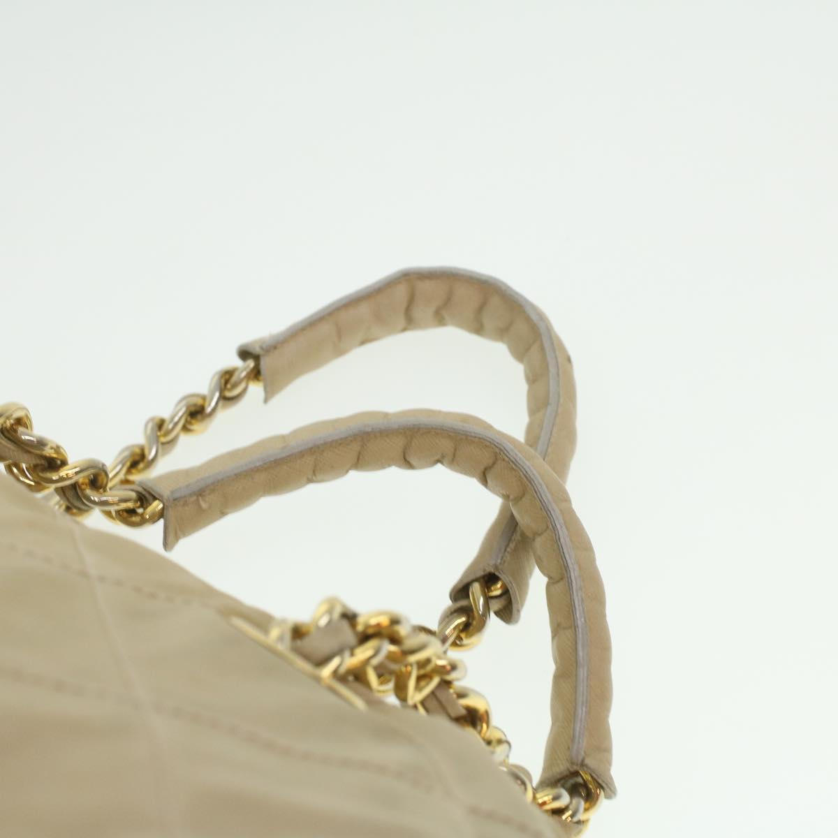 PRADA Chain Hand Bag Nylon Beige  37564