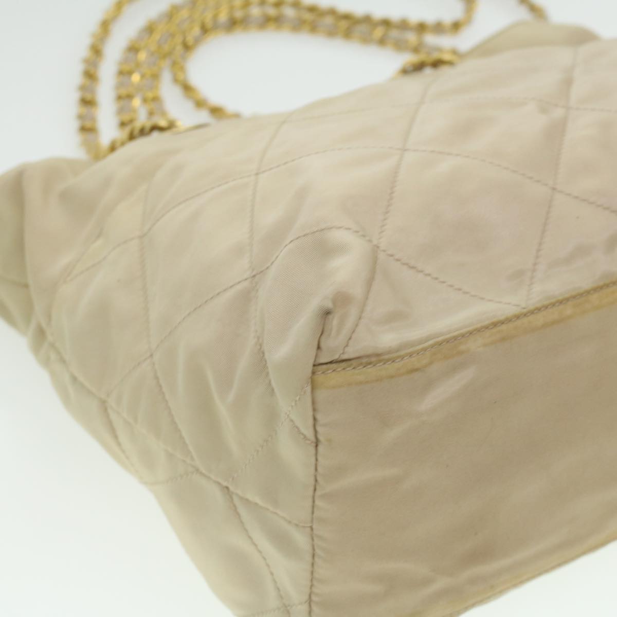 PRADA Chain Shoulder Bag Nylon Beige  37714