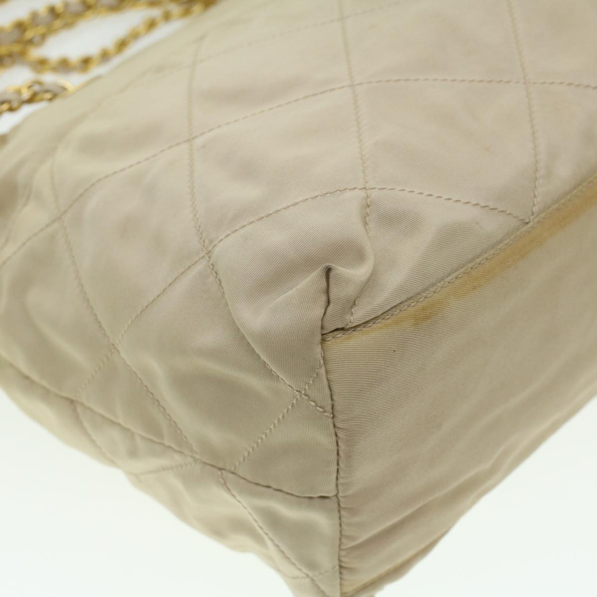 PRADA Chain Shoulder Bag Nylon Beige  37714