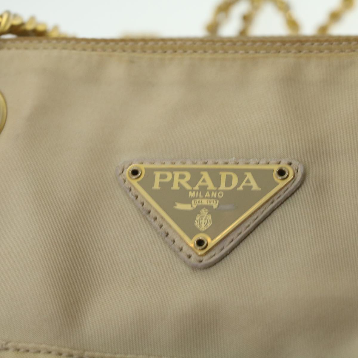 PRADA Chain Shoulder Bag Nylon Beige  37714