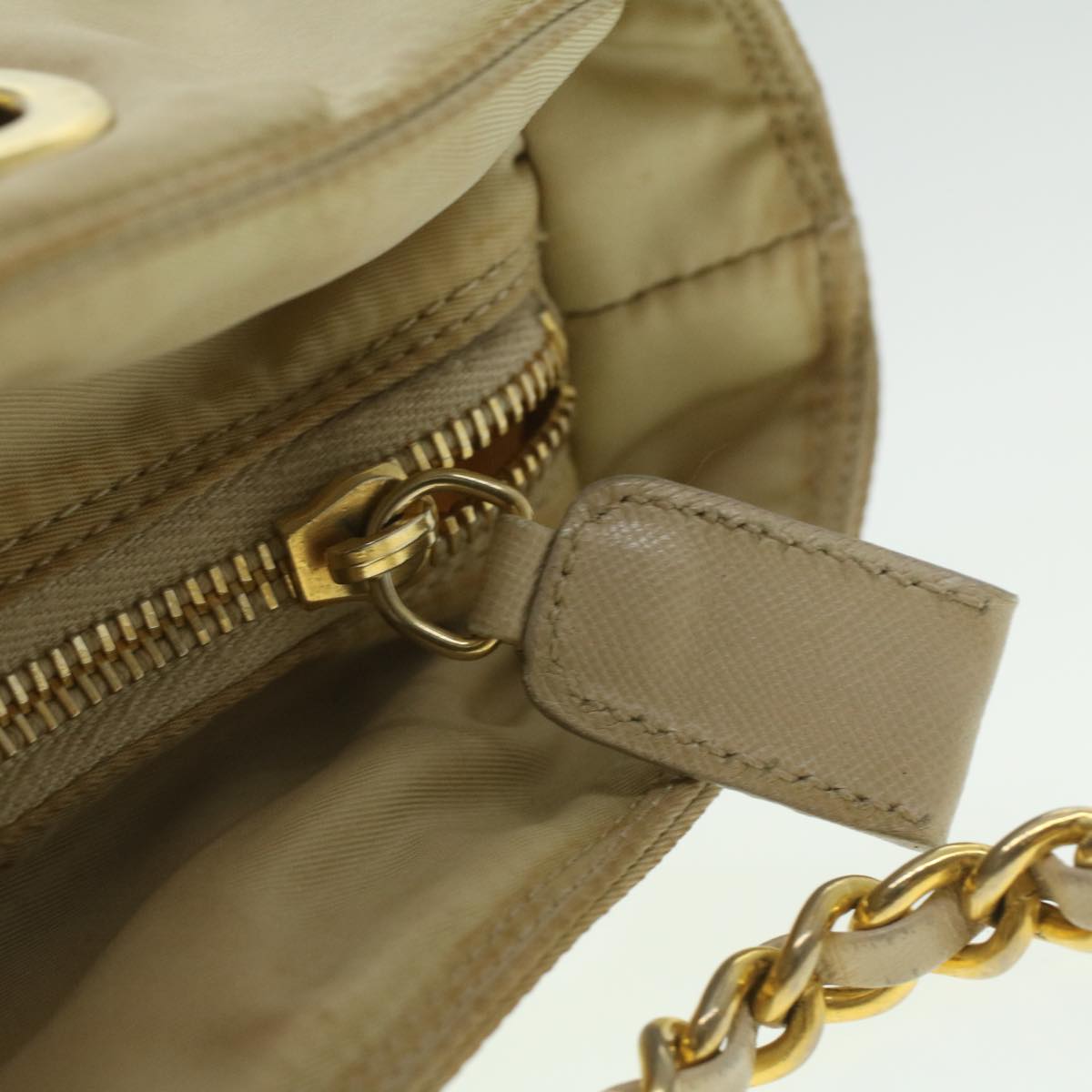 PRADA Chain Shoulder Bag Nylon Beige  37714