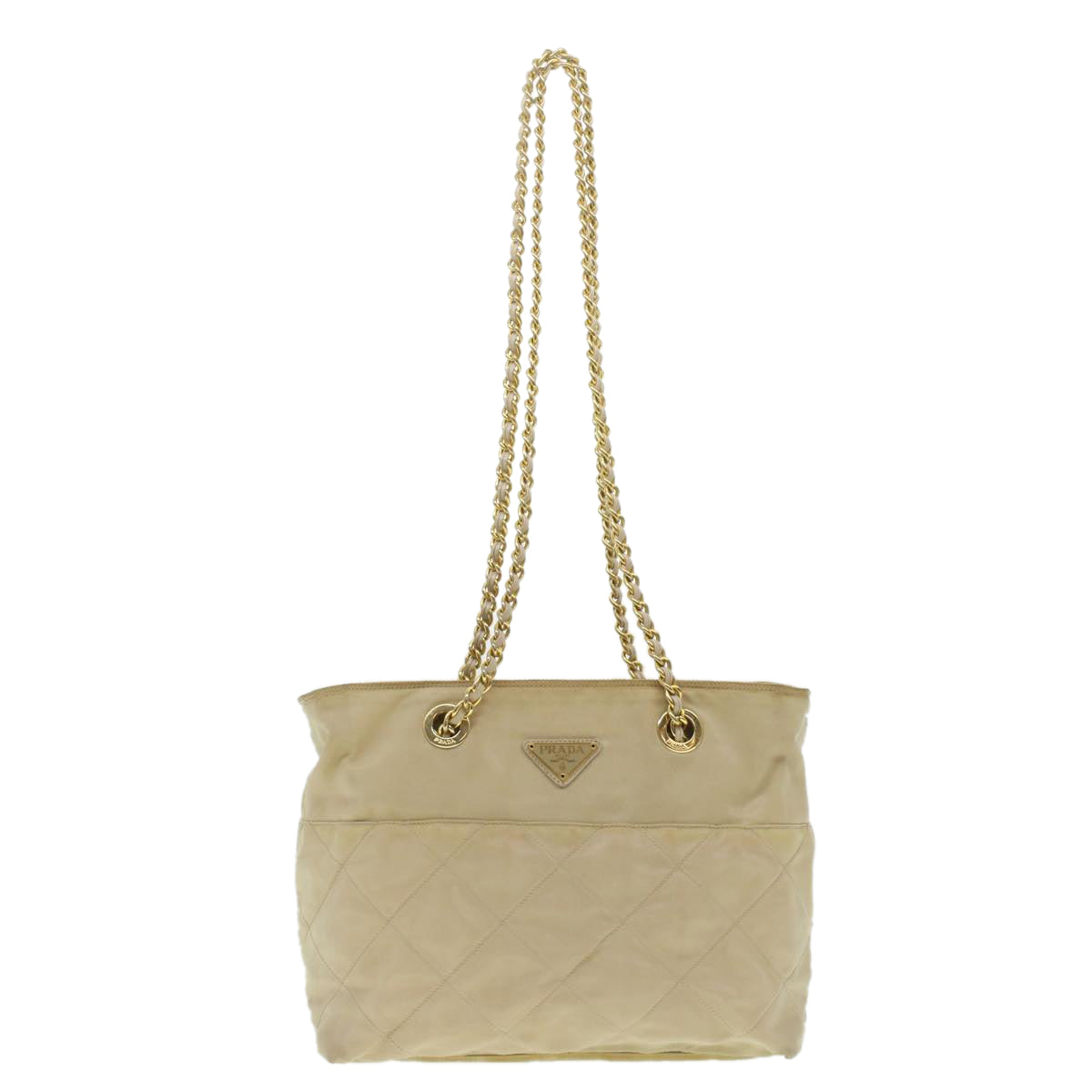 PRADA Chain Shoulder Bag Nylon Beige  37714