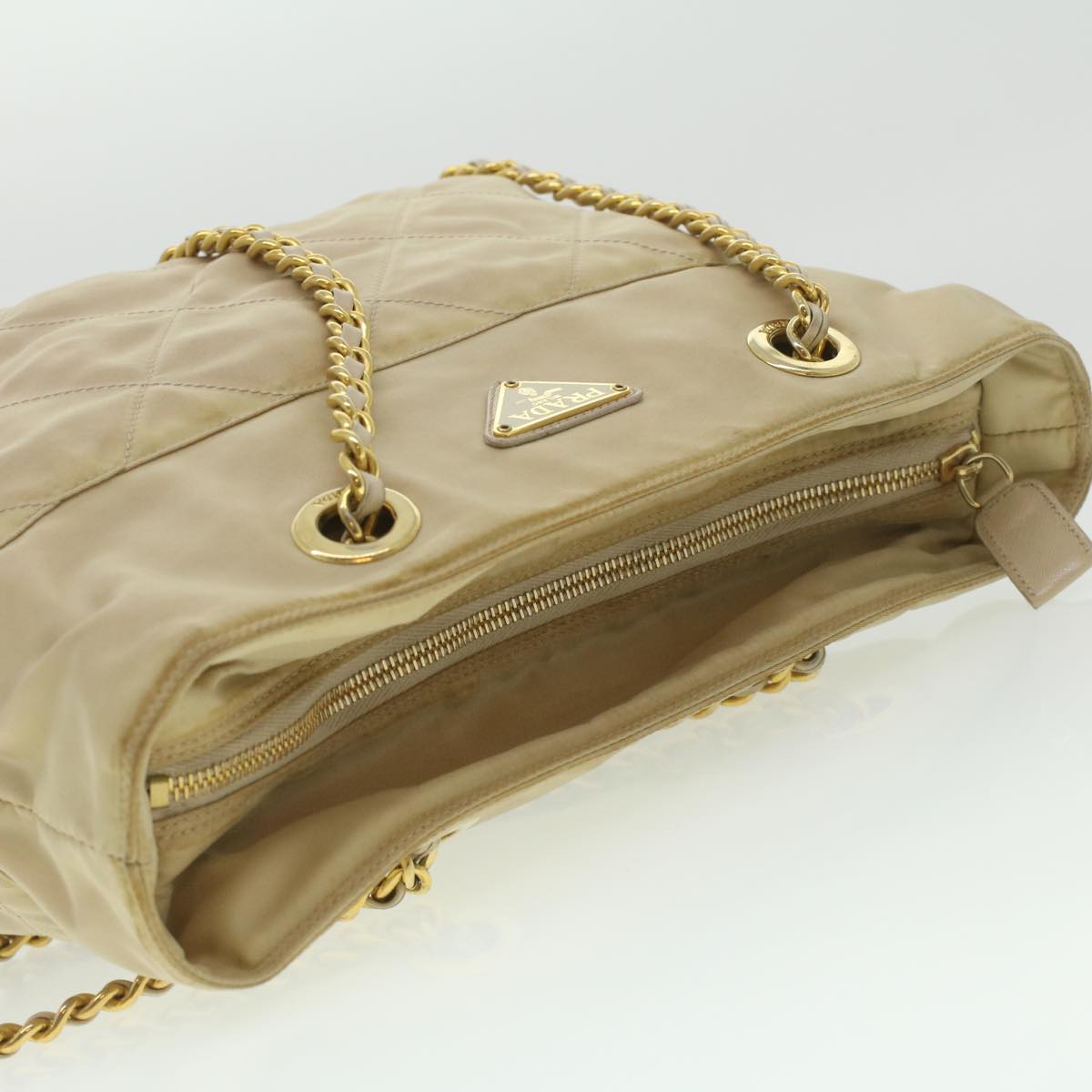 PRADA Chain Shoulder Bag Nylon Beige  37714