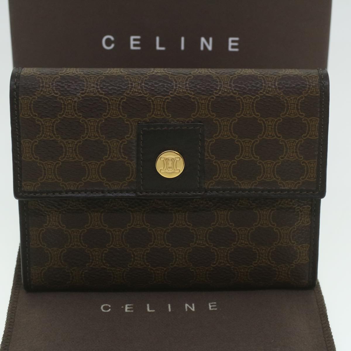 Celine Macadam Canvas Wallet PVC Leather Brown  37771