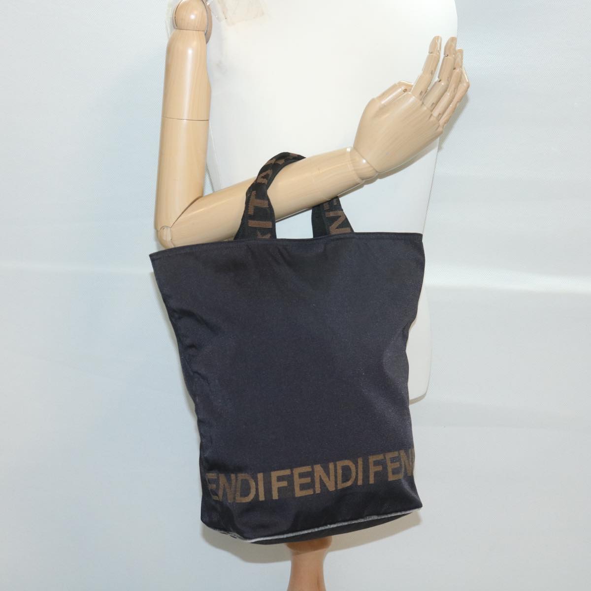 FENDI Hand Bag Nylon Black Brown  38483